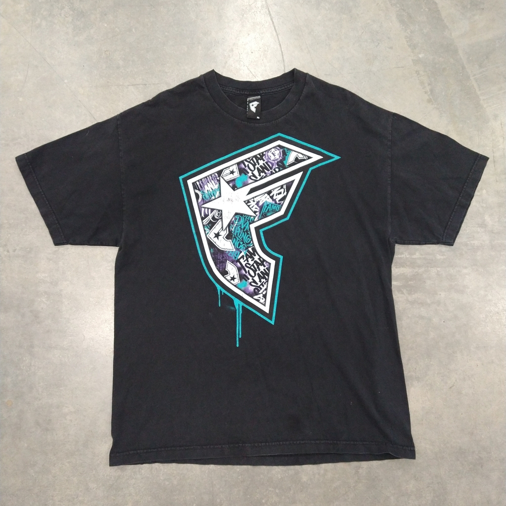 Famous Stars & Straps Black Tee with Teal and White Graphic